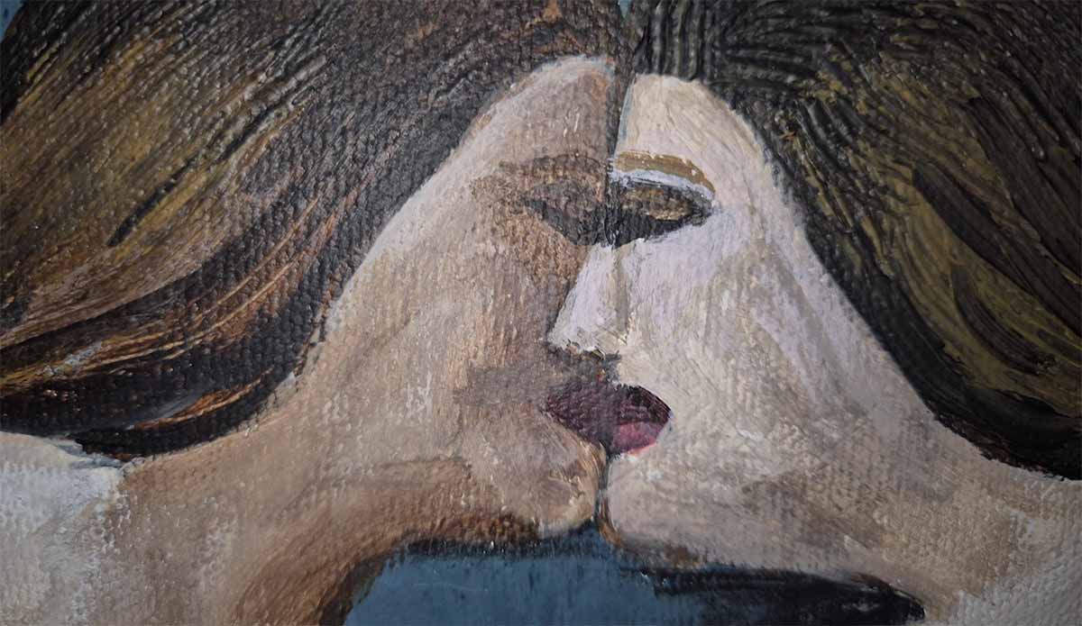 Painting depicting a woman reflecting herself in her own person.